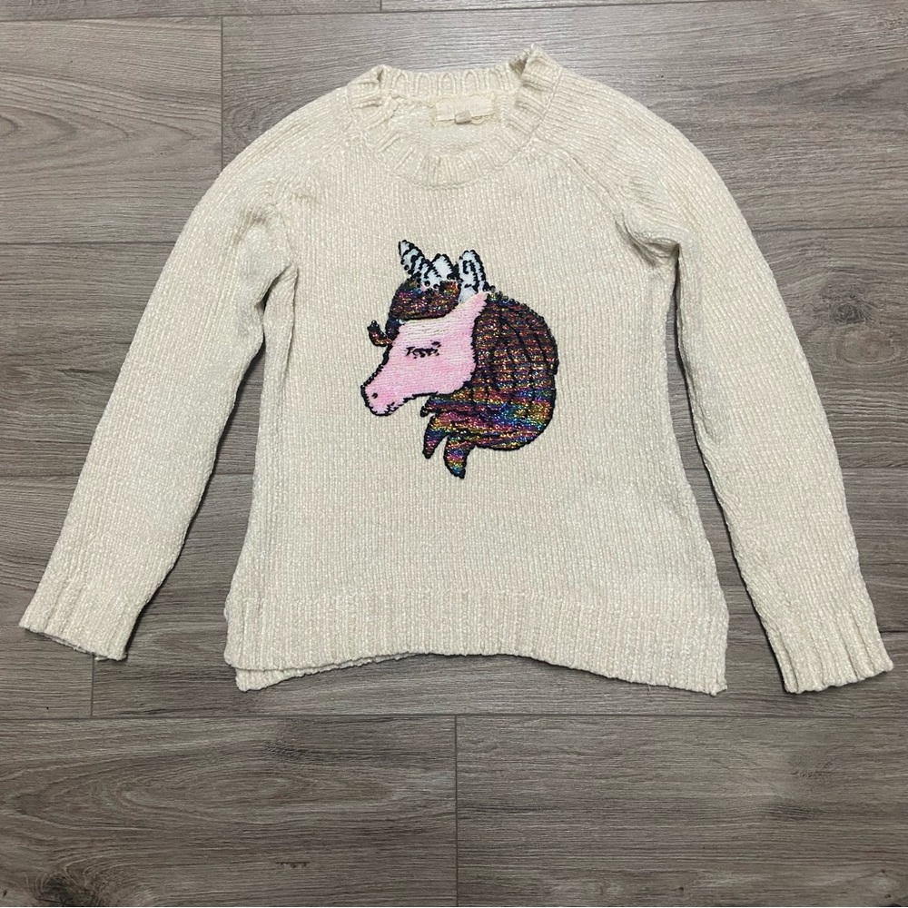 Unicorn Sequins Btween Flip Sequin Sweater Girls 7 Cream